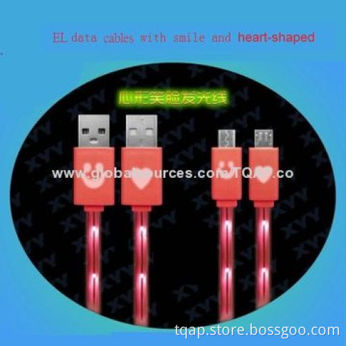 30-pin USB Cable with Heart or Smile Flash LED Light, (Single Fiber Wire), 1.0m Length